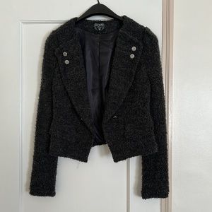 Boucle dark grey blazer with faux pockets M